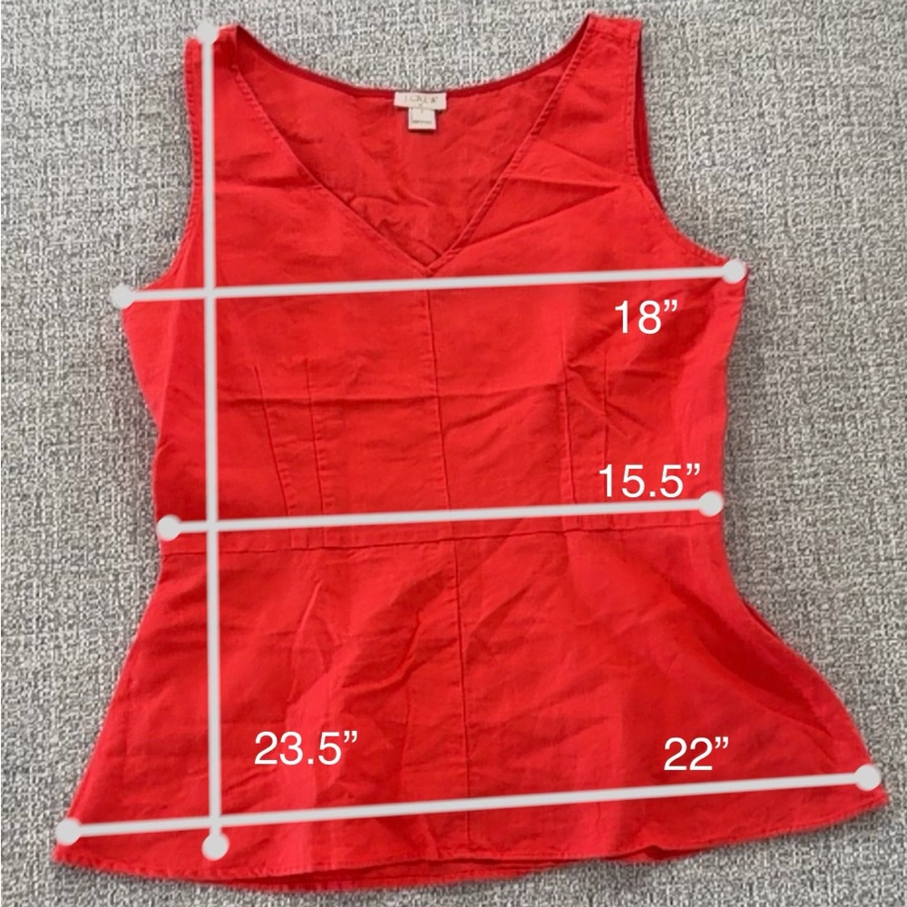 J. Crew Dark Coral V-neck Linen/Cotton Peplum Sleeveless Blouse - Picture 8 of 10